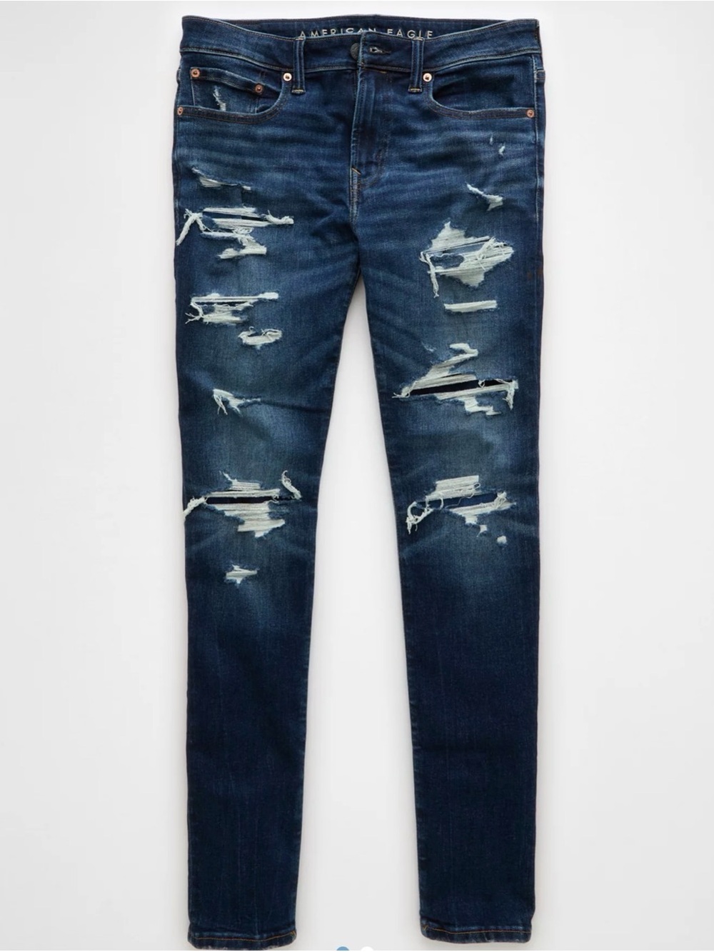 American Eagle Outfitters Men's Distressed Jeans - Dark Blue
